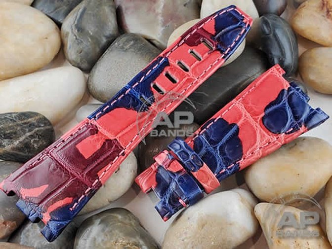 Capolavoro Camo Red Blue Alligator Leather Strap For Audemars Piguet R