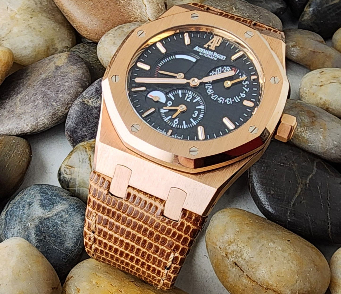 Lucertole Shiny Mocha Lizard Leather Strap For Audemars Piguet Royal Oak 39mm and 41mm