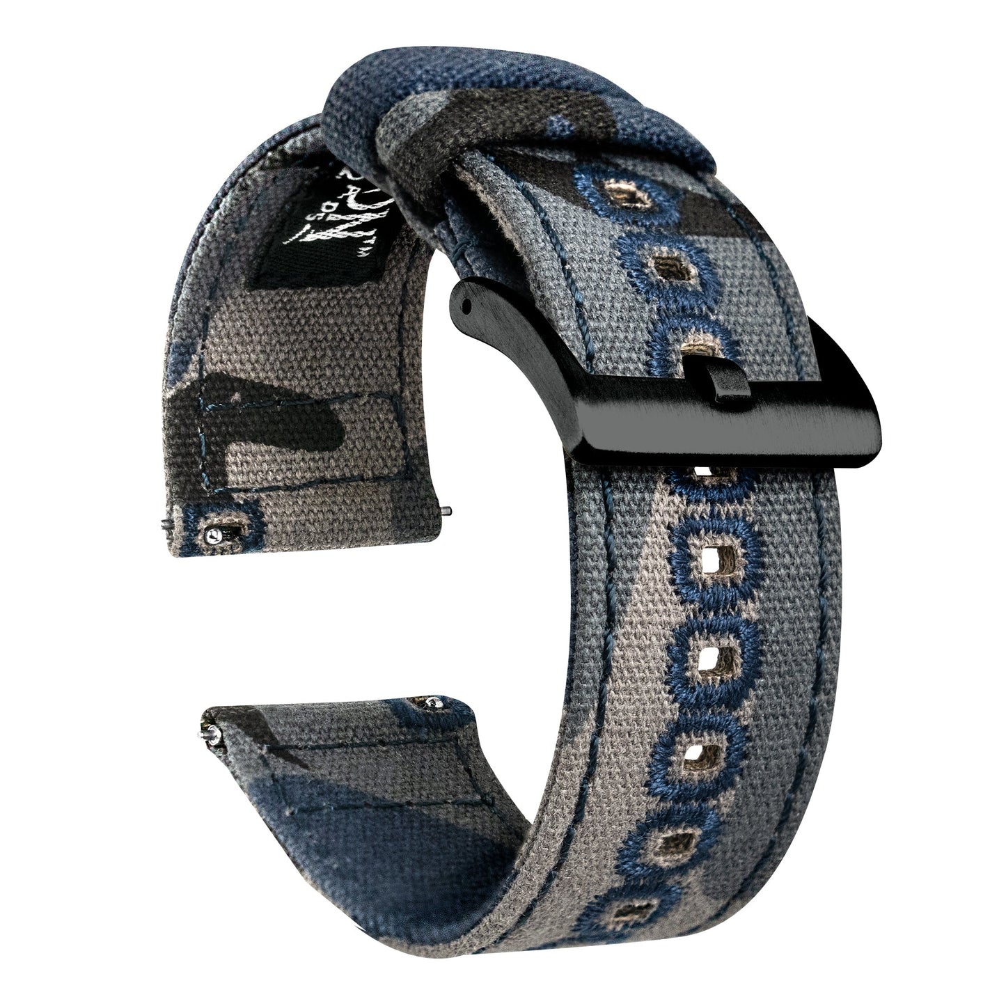 Navy Camouflage Crafted Canvas Watch Band Long (20mm, 22mm, 24mm SALE)