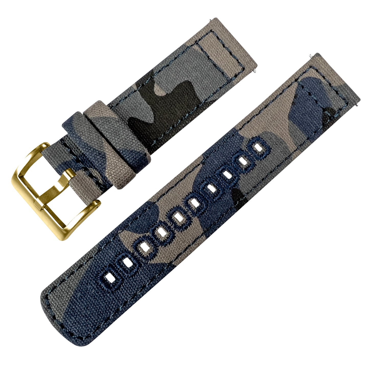 Navy Camouflage Crafted Canvas Watch Band Long (20mm, 22mm, 24mm SALE)