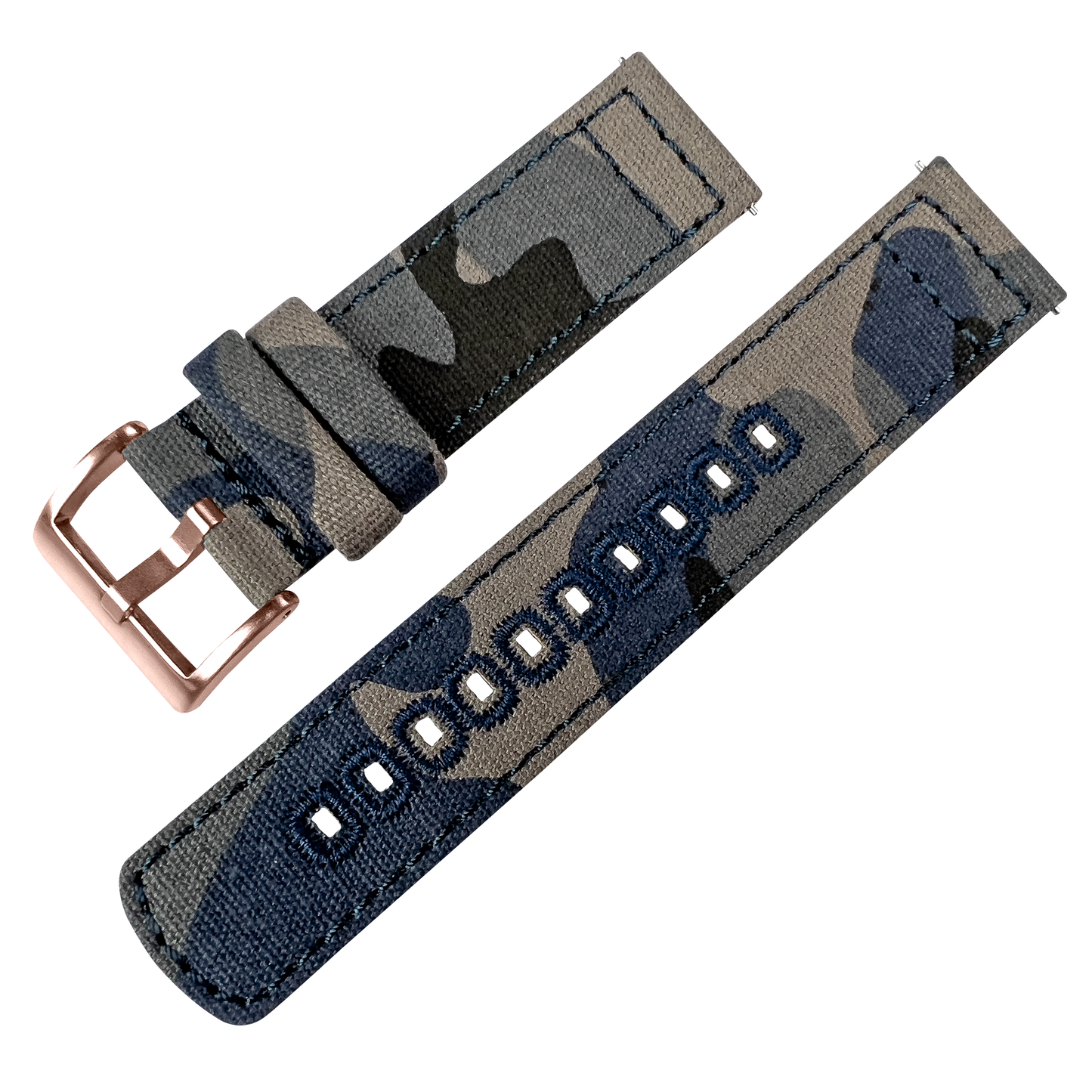 Navy Camouflage Crafted Canvas Watch Band Long (20mm, 22mm, 24mm SALE)