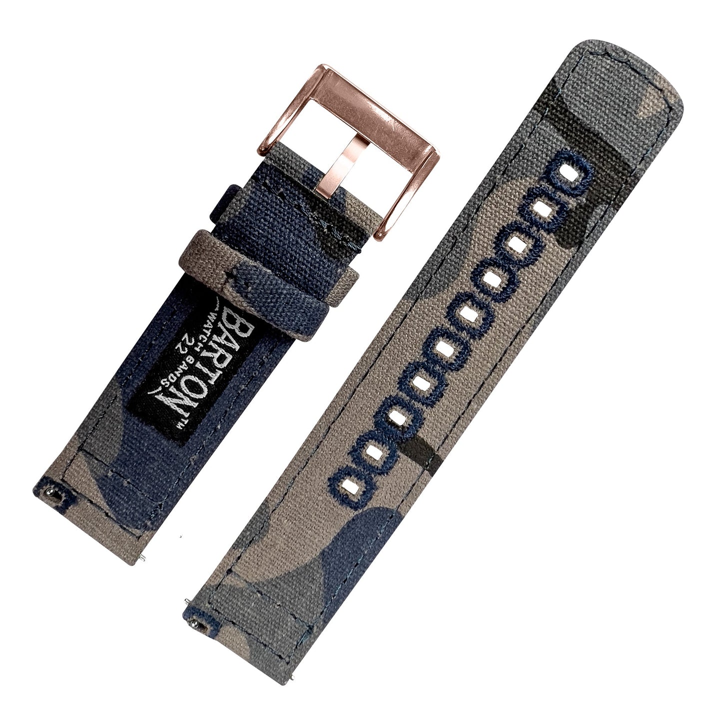 Navy Camouflage Crafted Canvas Watch Band Long (20mm, 22mm, 24mm SALE)