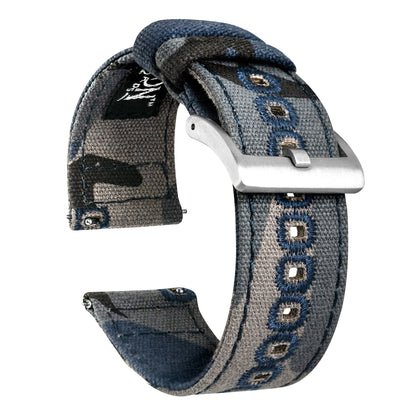 Navy Camouflage Crafted Canvas Watch Band Long (20mm, 22mm, 24mm SALE)