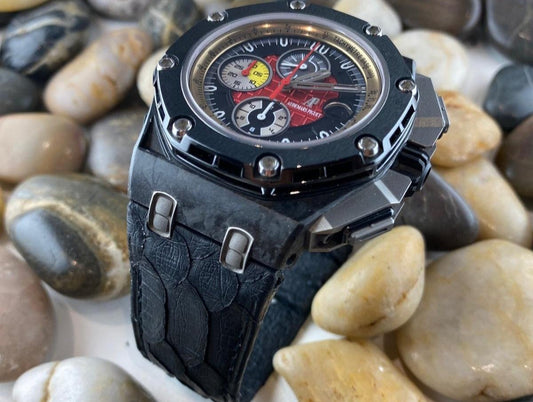 Pitone Black Python Leather Strap For Audemars Piguet Royal Oak Offshore 44mm Chronograph 26400