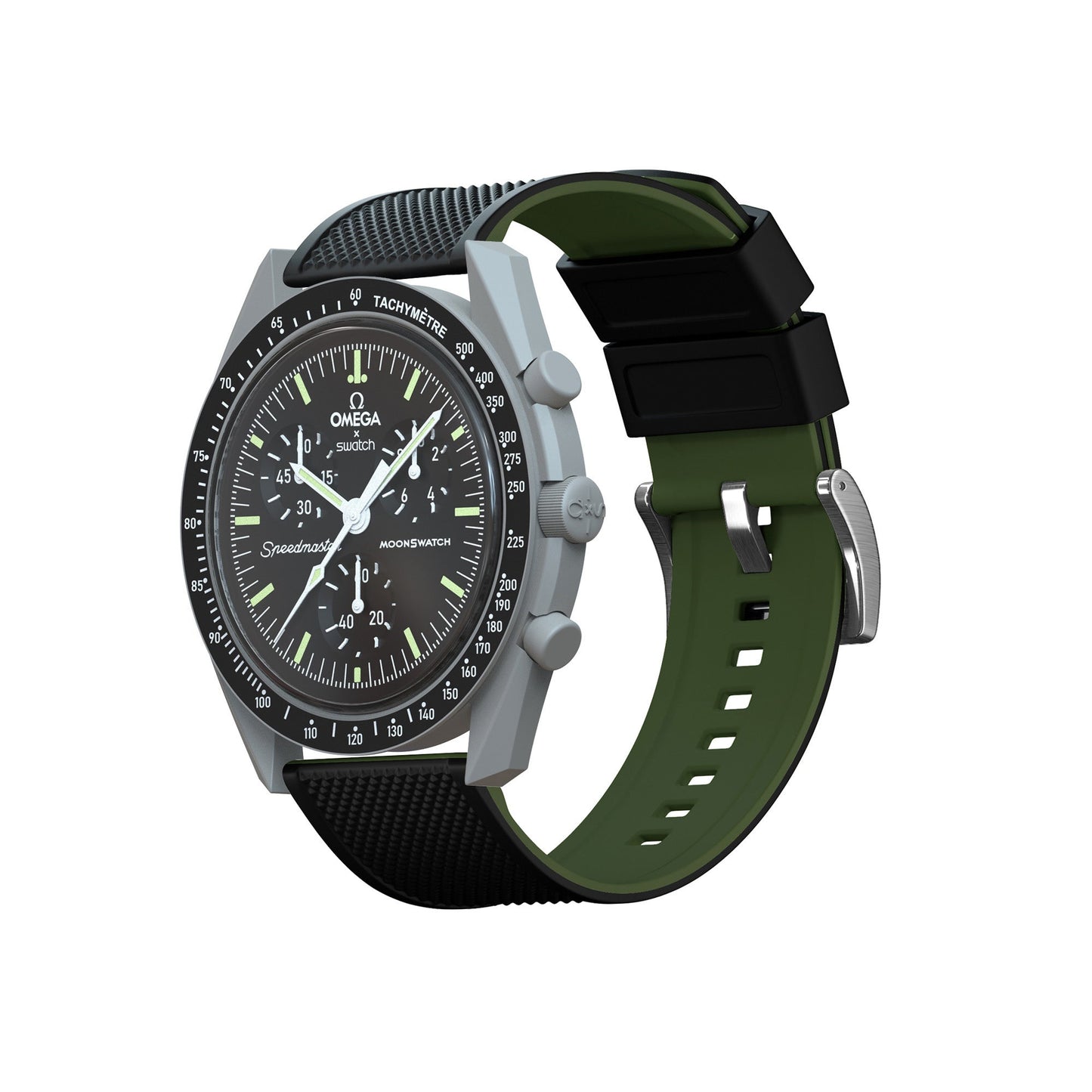 Omega Moonswatch Elite Silicone Black Top Army Green Bottom Watch Band