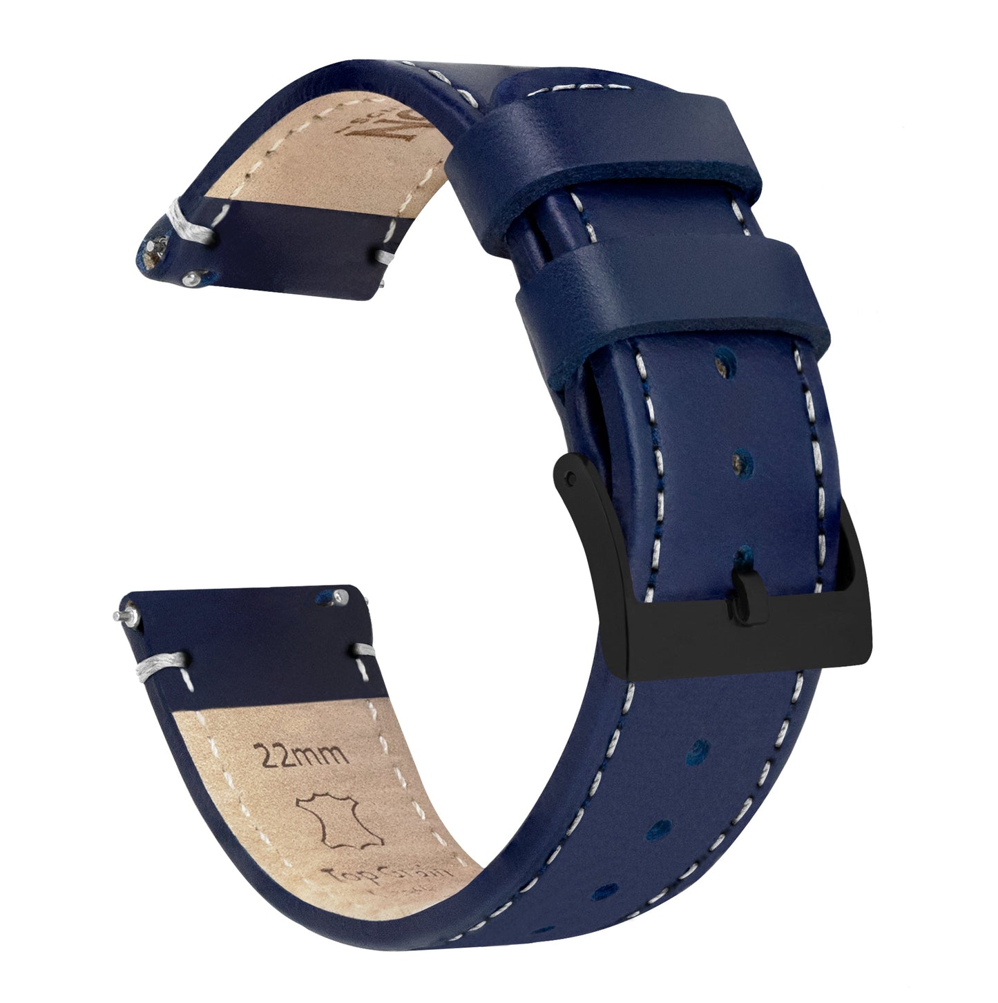 Navy Blue Leather Linen Stitching Watch Band