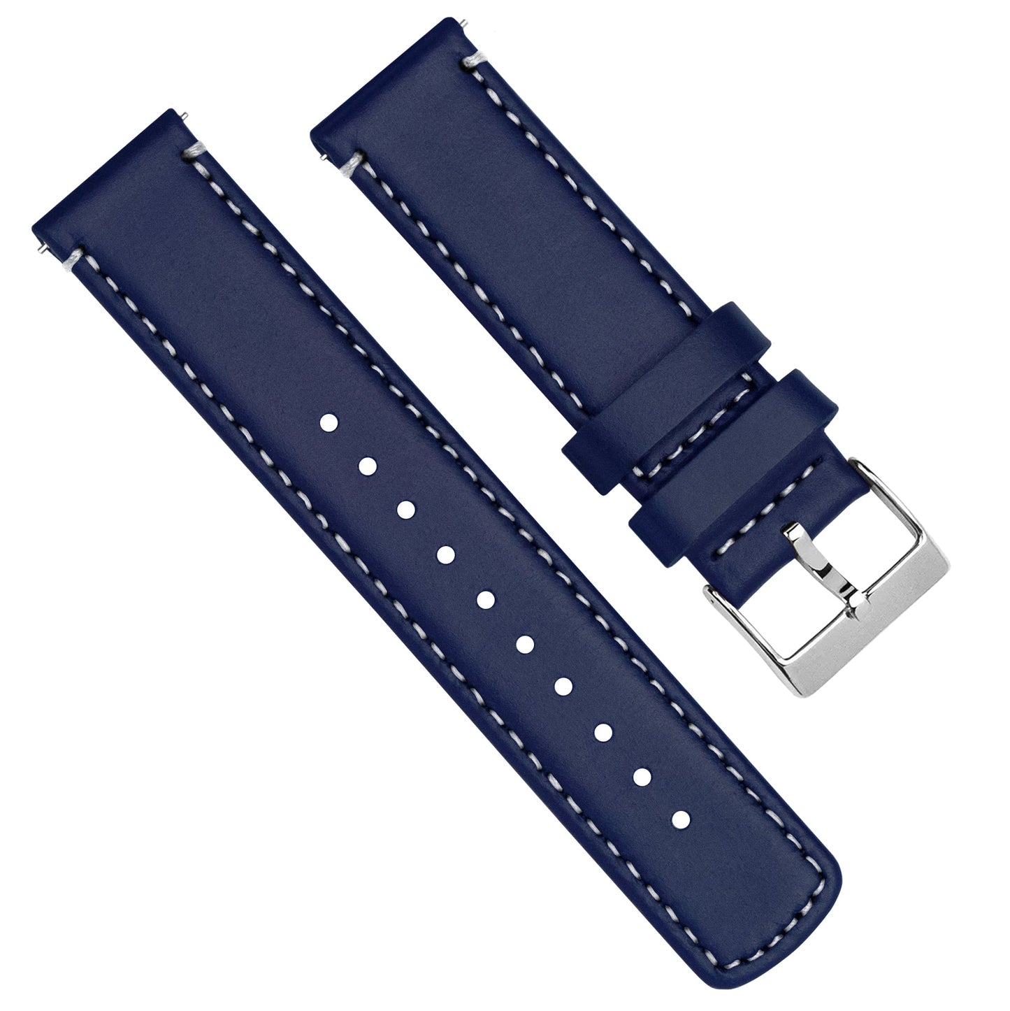 Navy Blue Leather Linen Stitching Watch Band