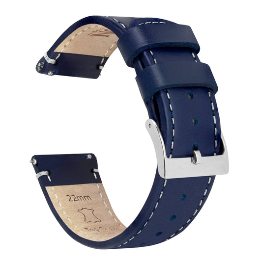 Navy Blue Leather Linen Stitching Watch Band