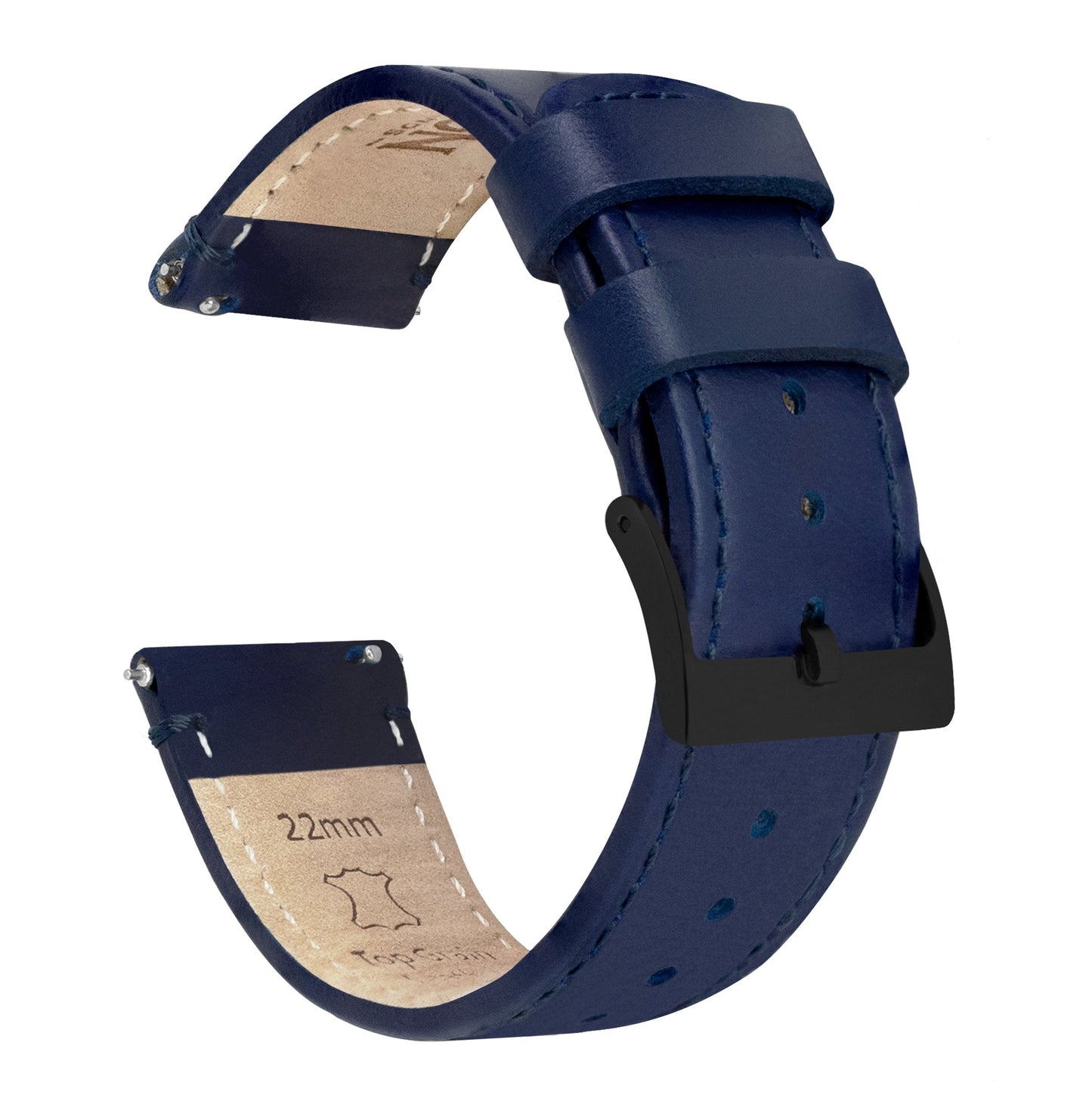 Navy Blue Leather Navy Blue Stitching Watch Band