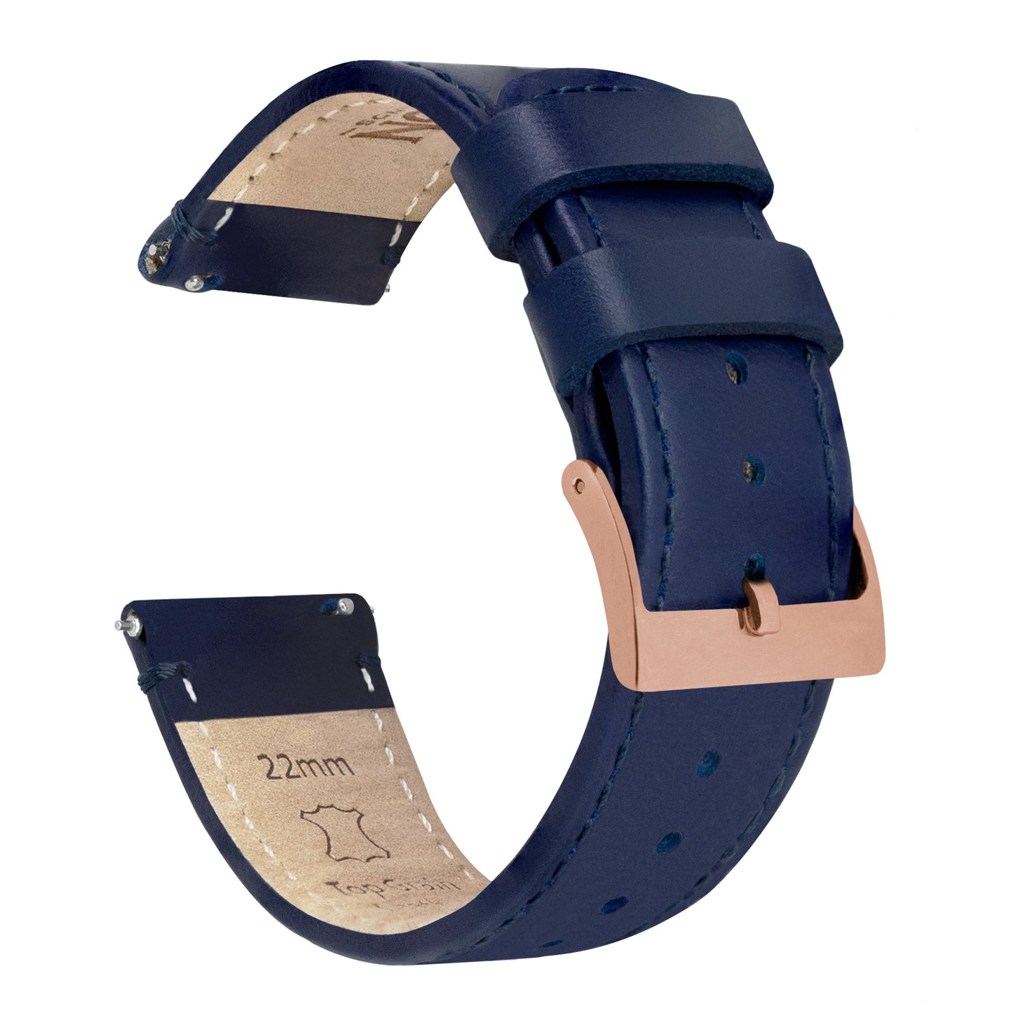 Navy Blue Leather Navy Blue Stitching Watch Band