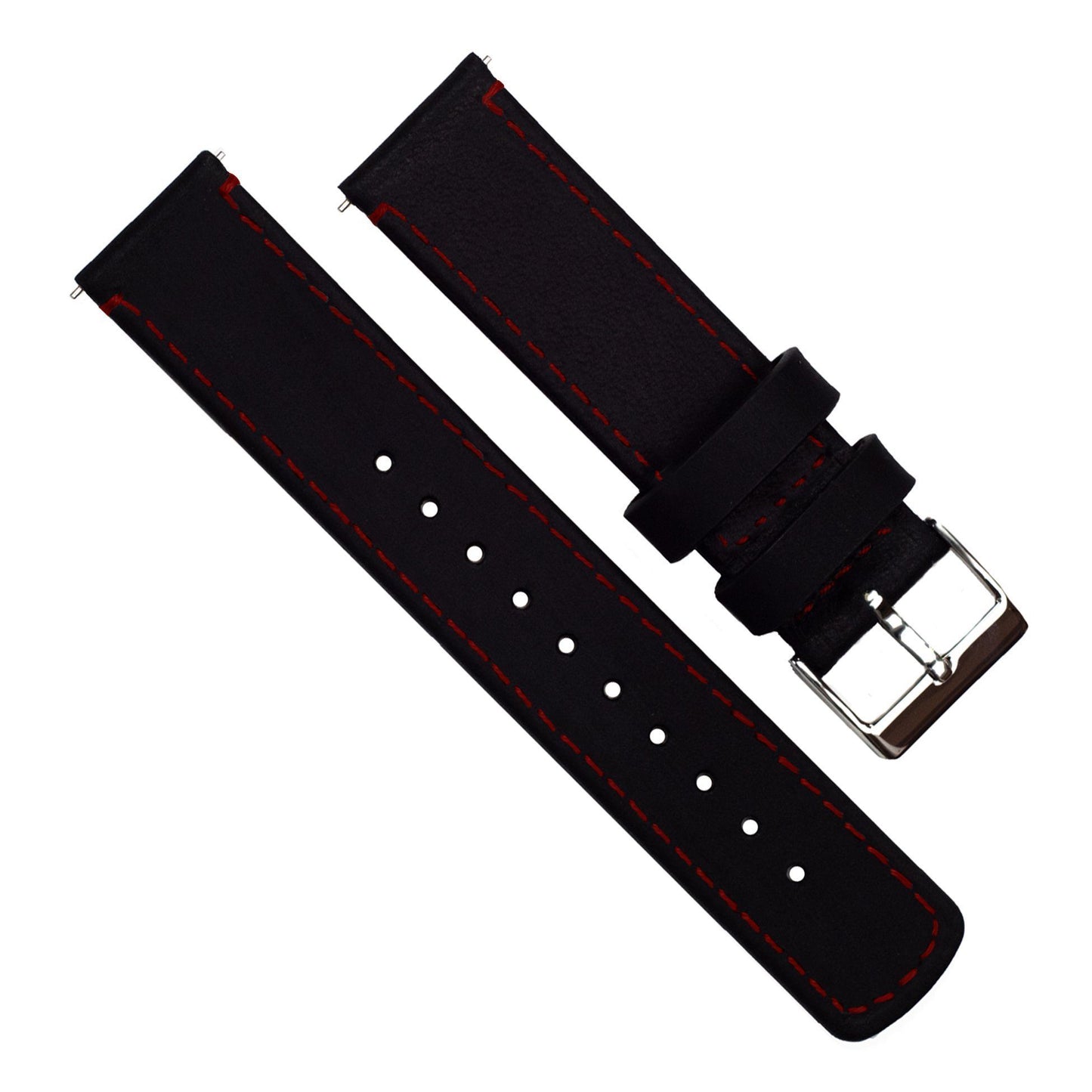 Black Leather Crimson Red Stitching Watch Band