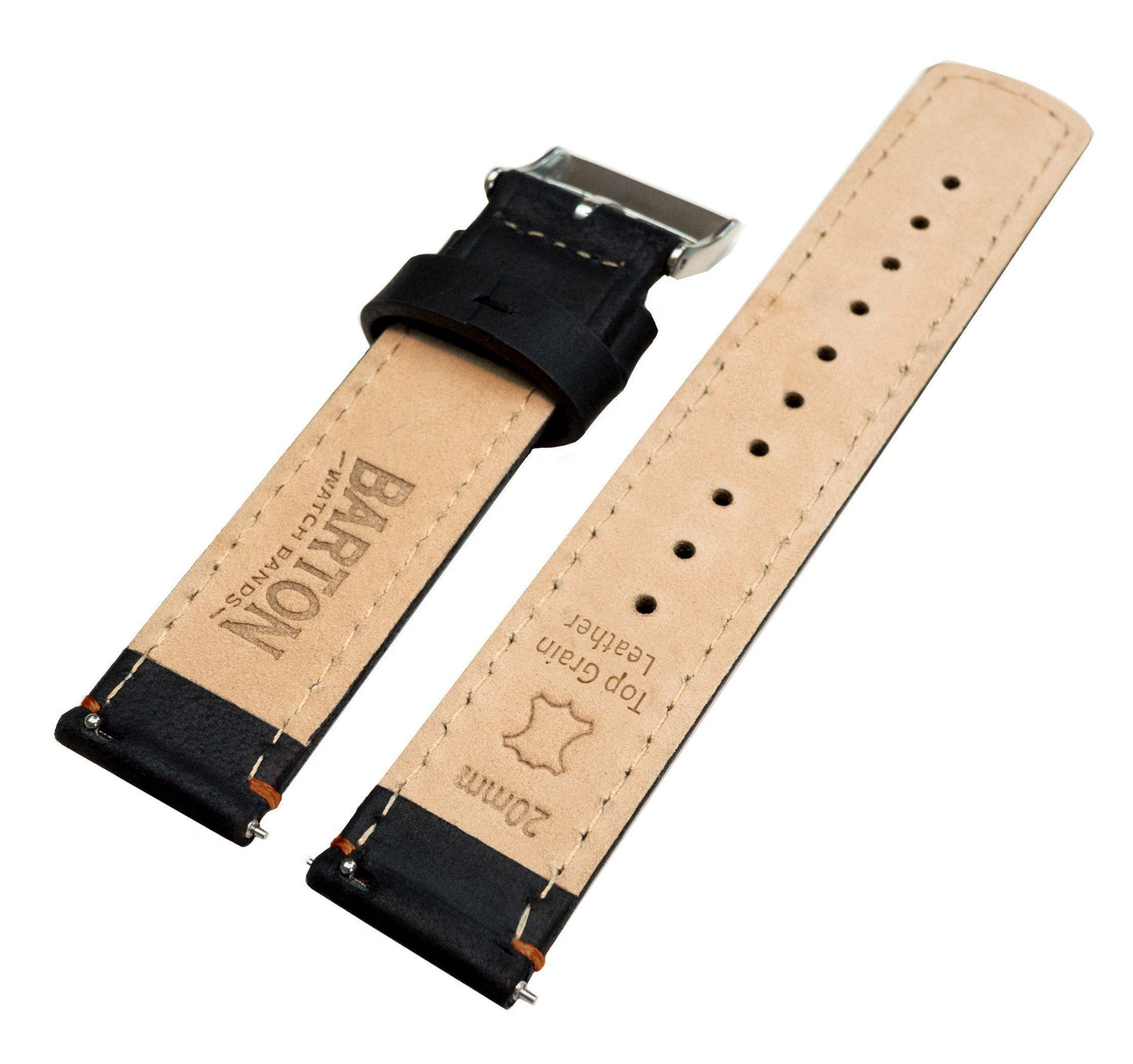 Black Leather Orange Stitching Watch Band