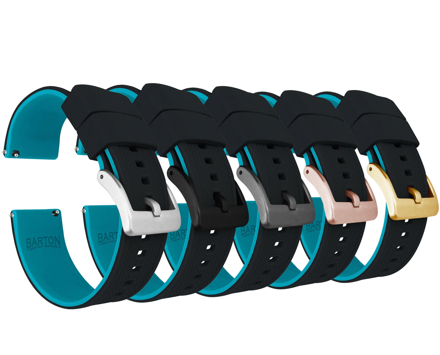 Black Top Aqua Blue Bottom Elite Silicone Watch Band