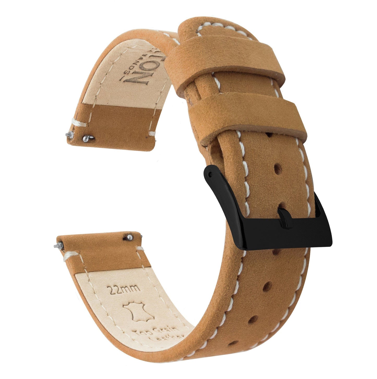 Gingerbread Leather White Stitching Quick Release Watch Band