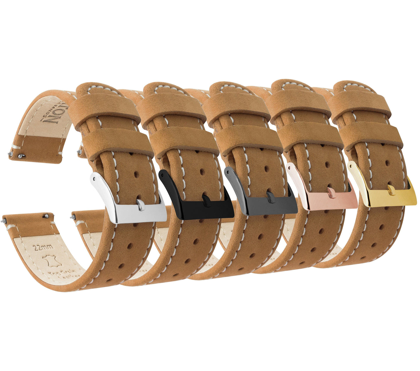 Gingerbread Leather White Stitching Quick Release Watch Band