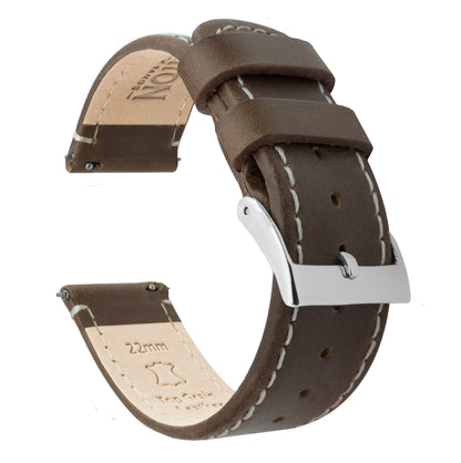 Saddle Brown Leather White Stitching Quick Release Watch Band