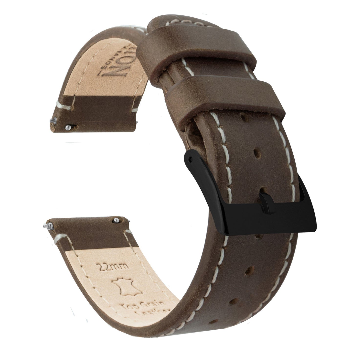 Saddle Brown Leather White Stitching Quick Release Watch Band