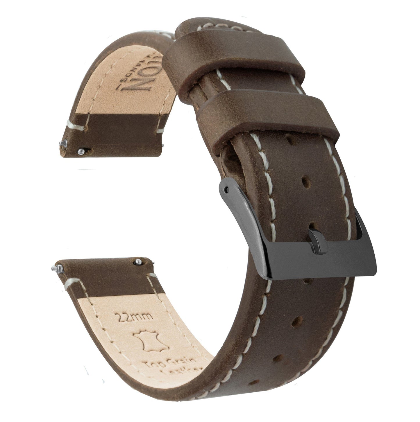 Saddle Brown Leather White Stitching Quick Release Watch Band