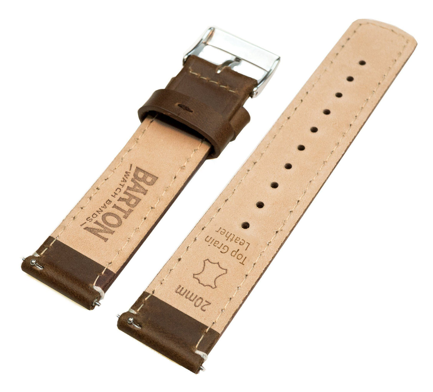 Saddle Brown Leather White Stitching Quick Release Watch Band